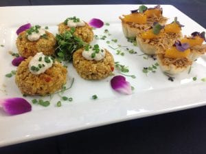 Mini Chickpea Crab Cakes and Asian Chicken Phyllo Cup